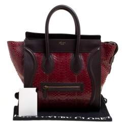مملوكة مسبقًا Celine Burgundy/Brown Python and Leather Mini Luggage Tote