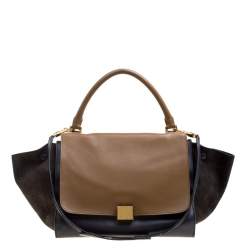 Pre Owned Celine Tricolor Leather and Suede Medium Trapeze Top Handle Bag