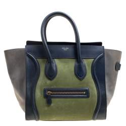 Pre Owned Celine Tri Color Leather and Nubuck Leather Mini Luggage Tote