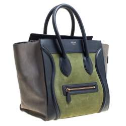 Pre Owned Celine Tri Color Leather and Nubuck Leather Mini Luggage Tote