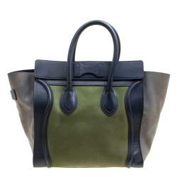 Pre Owned Celine Tri Color Leather and Nubuck Leather Mini Luggage Tote