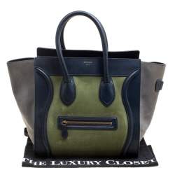 Pre Owned Celine Tri Color Leather and Nubuck Leather Mini Luggage Tote
