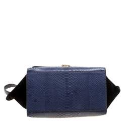 Pre Owned Celine Blue/Black Python and Suede Medium Trapeze Bag