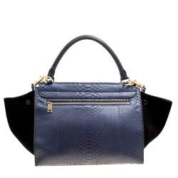 Pre Owned Celine Blue/Black Python and Suede Medium Trapeze Bag
