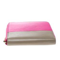 Celine Pink/Beige Leather Zip Around Compact Wallet