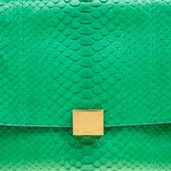Pre Owned Celine Green Python and Leather Small Trapeze Bag