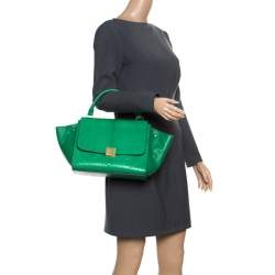 Pre Owned Celine Green Python and Leather Small Trapeze Bag