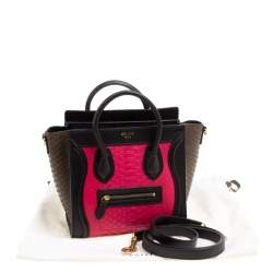 Pre Owned حقيبة سيلين نانو لاغيدج جلد و جلد ثعبان ثلاثي اللون