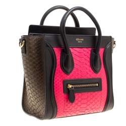 Pre Owned حقيبة سيلين نانو لاغيدج جلد و جلد ثعبان ثلاثي اللون