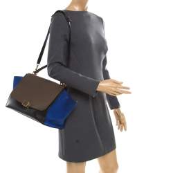 Pre Owned Celine Tri Color Leather and Suede Medium Trapeze Top Handle Bag