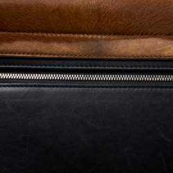 Pre Owned Celine Black/Brown Calf Hair and Leather Medium Trapeze Top Handle Bag