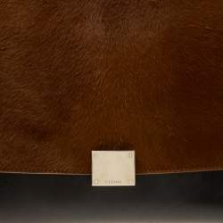 Pre Owned Celine Black/Brown Calf Hair and Leather Medium Trapeze Top Handle Bag