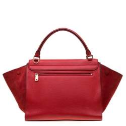 Pre Owned Celine Red Leather and Suede Medium Trapeze Bag