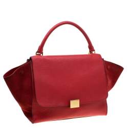 Pre Owned Celine Red Leather and Suede Medium Trapeze Bag