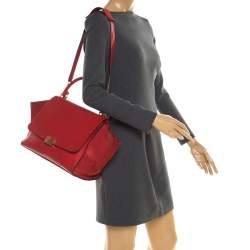 Pre Owned Celine Red Leather and Suede Medium Trapeze Bag