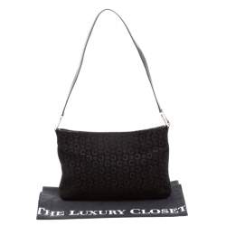 Pre Owned Celine Black C Logo Embossed Suede and Leather Shoulder Bag