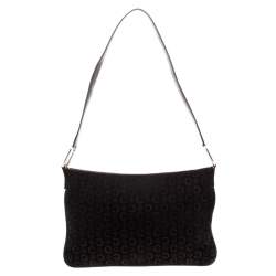 Pre Owned Celine Black C Logo Embossed Suede and Leather Shoulder Bag