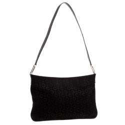 Pre Owned Celine Black C Logo Embossed Suede and Leather Shoulder Bag