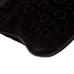 Pre Owned Celine Black C Logo Embossed Suede and Leather Shoulder Bag