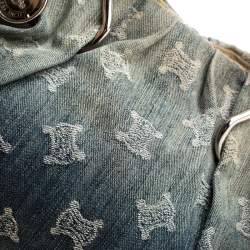 Pre Owned حقيبة يد سيلين جلد نقش تمساح ودنيم ماكادام زرقاء