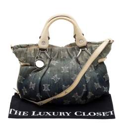 Pre Owned حقيبة يد سيلين جلد نقش تمساح ودنيم ماكادام زرقاء