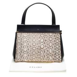 Pre Owned Celine Black/Beige Python and Leather Medium Edge Bag