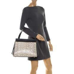 Pre Owned Celine Black/Beige Python and Leather Medium Edge Bag