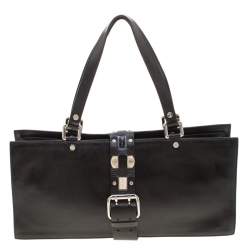 Pre Owned Celine Black Leather Buckle Flap Tote