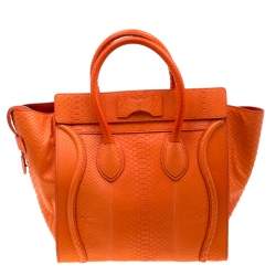 Celine Orange Python Mini Luggage Tote