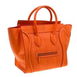 Celine Orange Python Mini Luggage Tote