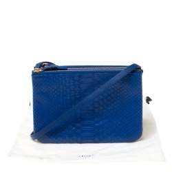 Pre Owned Celine Blue Python Leather Small Trio Crossbody Bag