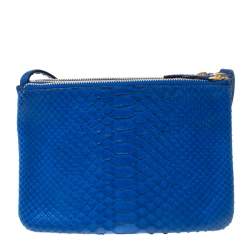Pre Owned Celine Blue Python Leather Small Trio Crossbody Bag