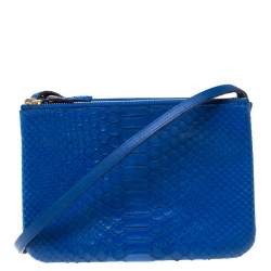 Pre Owned Celine Blue Python Leather Small Trio Crossbody Bag