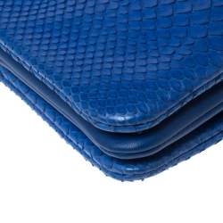 Pre Owned Celine Blue Python Leather Small Trio Crossbody Bag