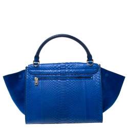 Pre Owned Celine Blue Python and Suede Medium Trapeze Bag