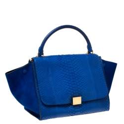 Pre Owned Celine Blue Python and Suede Medium Trapeze Bag