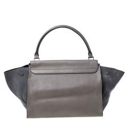 Celine Grey Leather and Suede Large Trapeze Top Handle Bag