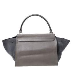 Pre Owned Celine Grey Leather and Suede Large Trapeze Top Handle Bag