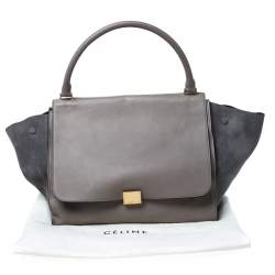 Pre Owned Celine Grey Leather and Suede Large Trapeze Top Handle Bag