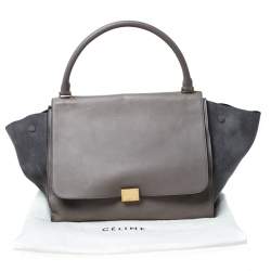 Celine Grey Leather and Suede Large Trapeze Top Handle Bag