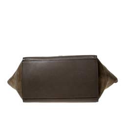 Pre Owned Celine Olive Green Leather and Suede Medium Trapeze Top Handle Bag
