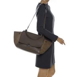 Pre Owned Celine Olive Green Leather and Suede Medium Trapeze Top Handle Bag