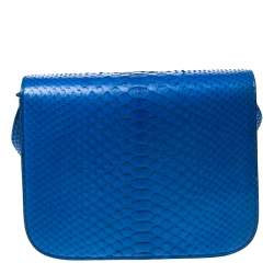 Pre Owned Celine Blue Python Medium Classic Box Shoulder Bag