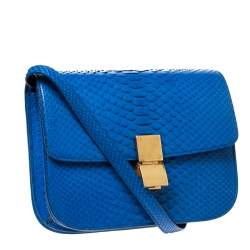 Pre Owned Celine Blue Python Medium Classic Box Shoulder Bag