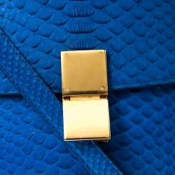 Pre Owned Celine Blue Python Medium Classic Box Shoulder Bag