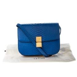 Pre Owned Celine Blue Python Medium Classic Box Shoulder Bag