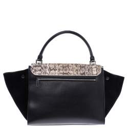 Pre Owned Celine Black/Beige Python/Suede and Leather Medium Trapeze Bag