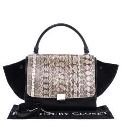 Pre Owned Celine Black/Beige Python/Suede and Leather Medium Trapeze Bag