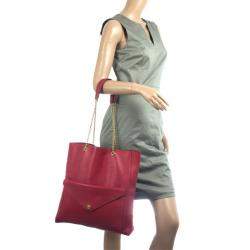 Pre Owned Celine Red Leather Envelope Pocket Tote