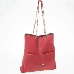 Pre Owned Celine Red Leather Envelope Pocket Tote